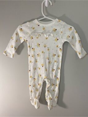 Baby Floral Ruffle Footed Onesie - White and Yellow